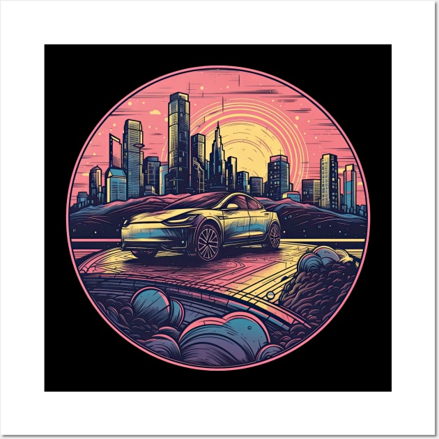 Tesla Model 3 inspired car painting design style Wall Art by TeePulseMania